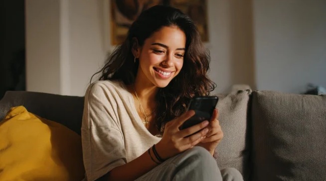 Pessoa buscando atendimento e apoio pelo celular